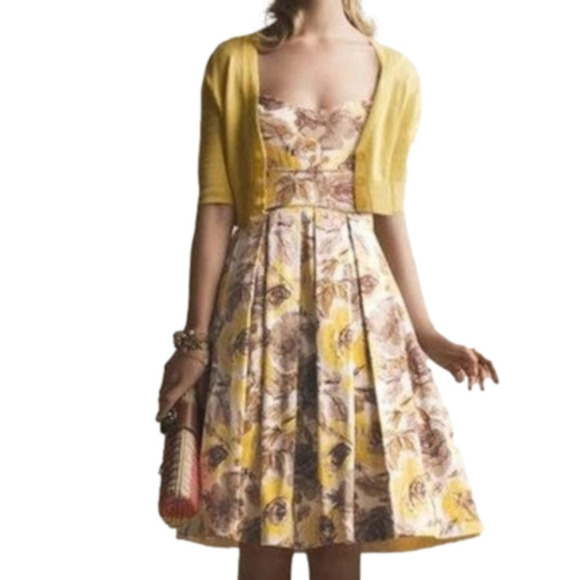 Maggy London Yellow Floral A-Line Cotton Dress 8 - Picture 8 of 8